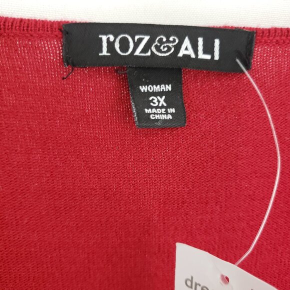 Roz & Ali Knit Top Size 3X Red Maroon Tunic Length V-Neck Grommet 3/4-Sleeve - Picture 4 of 7